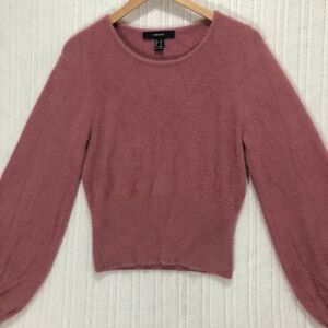 Forever 21 Fuzzy Knit Sweater Balloon Sleeve‎ Cropped Pullover Top M